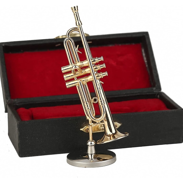 Messing minitrompet med stativ og koffert Mini musikkinstrument Mini trompet Mini dukkehus modell