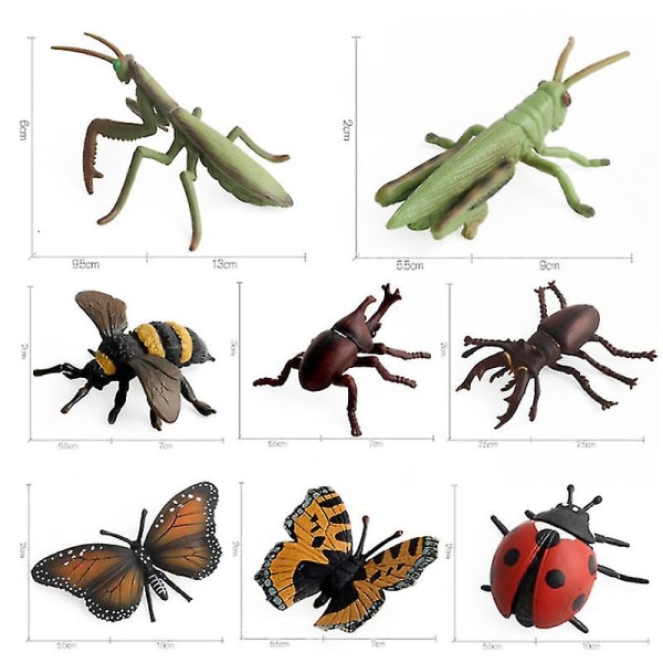 Børns realistiske insekt- og insektdyremodel dukkelegetøj 8-delt sæt insektdukke