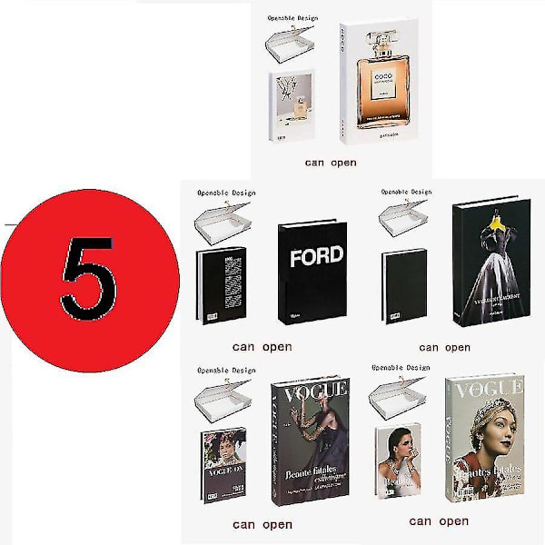5-pack öppningsbara falska böcker heminredning falska böcker modebok låda rumsdekoration jul accessoar