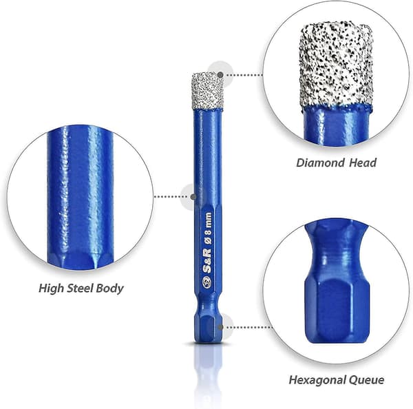 4 stk. Diamantbor til Keramikfliser Porcelænsfliser Glas Stenfliser. 5,6,8,10mm A