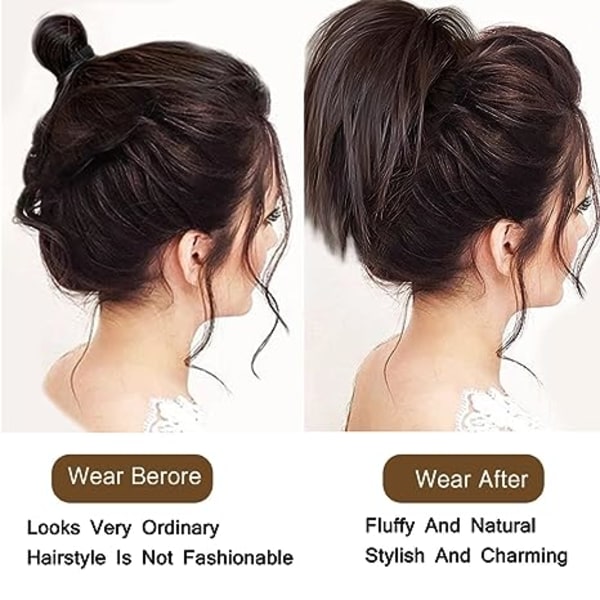 Syntetisk hårbolle extensions rotete rett hårbånd elastisk chignon scrunchie wrap updo falske hårstykker for kvinner hår (svart)