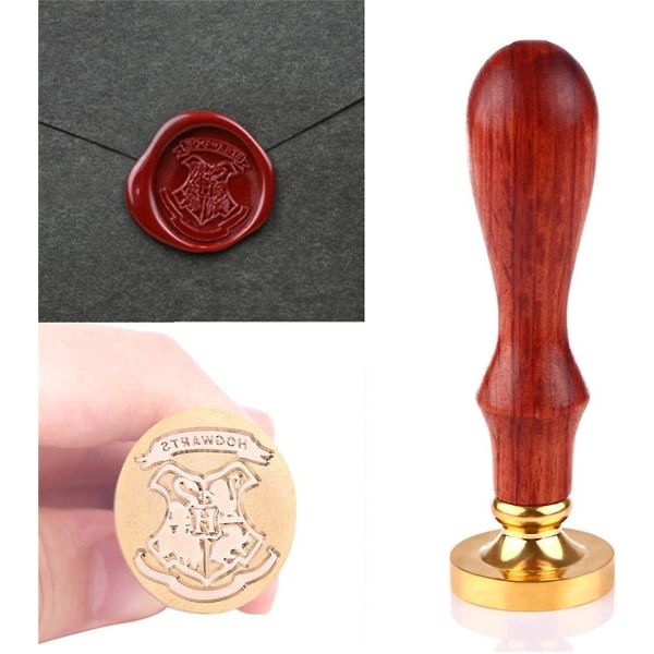 Stempelsæt til Harry Potter-fans til Hogwarts-temafest - 1 stempel med træhåndtag + 3 vintage-voks + 1 ske + 2 hvide (brune) voks