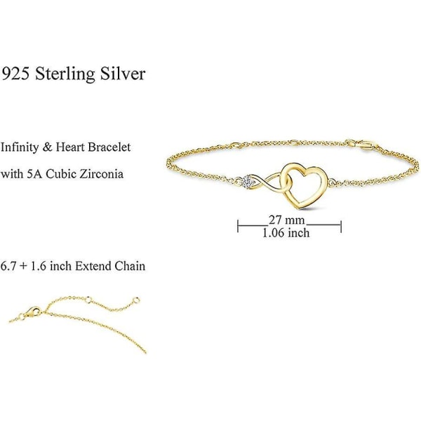 Armbånd 925 Sterling Silver Infinity Heart Armbånd med Zirconia