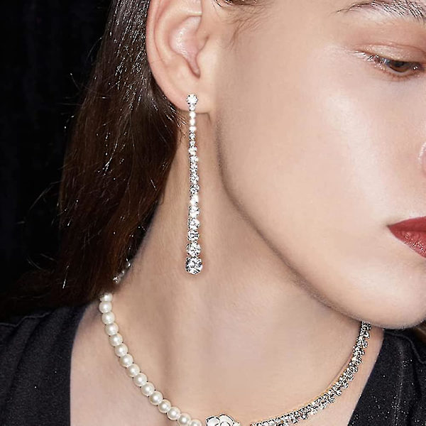 Øredobber Dråpe Øredobber Lange Øredobber Dangle Statement Kjede Øredobber Rhinestone Gave