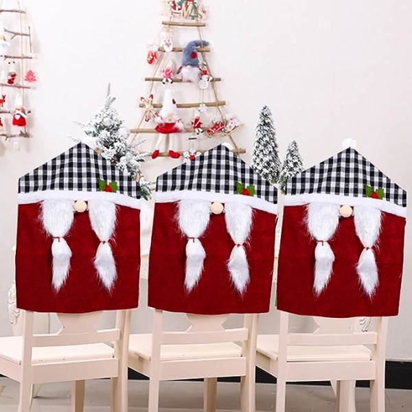 Set med 3 julstolsöverdrag Santahatt Julstolsryggsöverdrag Matrumskontorsstolsöverdrag för matsal Julfestival Semesterdekoration