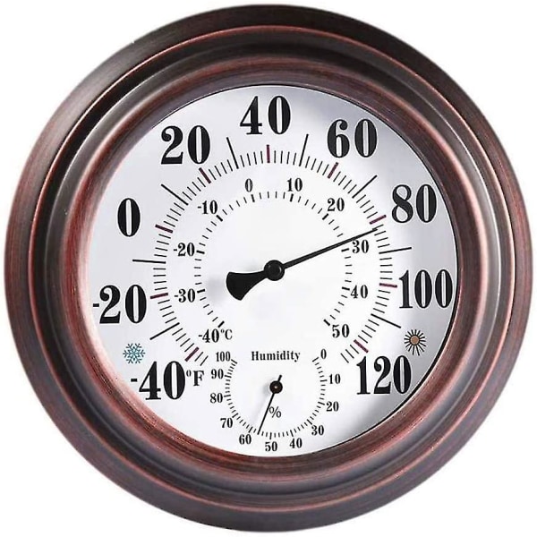 20 cm retro termometer hygrometer, antikt järn temperatur- och fuktighetsmätinstrument för inomhus utomhus