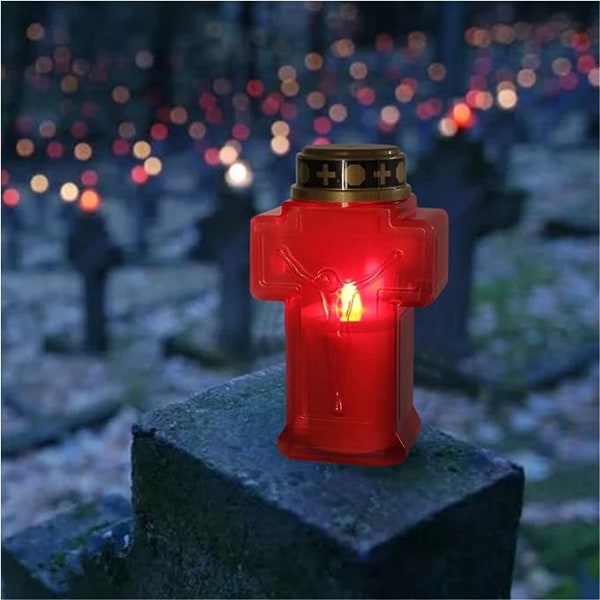 2pcs Cross Garden Lights Led Candle Lights Flameless Night Light Candle for Easter Outdoor Garden Yard Graveyard Decoration Red