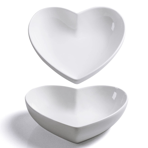 Store Hjerteformede skåle 2 stk. Hvid porcelæn Hjerteformet fad til desserter/salat/frugt/pasta eller romantisk middag, 23 cm