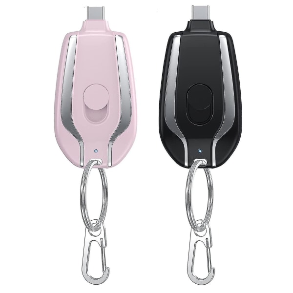 1500mAh Nøglering Telefonoplader, mini Power Emergency Pod Kompatibel med iPhone eller Type-C Hurtigopladning Power Bank Nøglering (sort til Type-C
