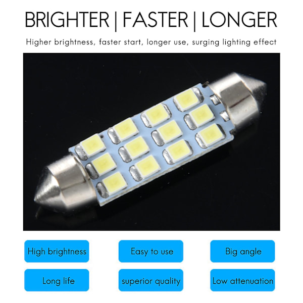 42mm 12 Smd 3528 Led Hvid Bil Indvendig C5w Kuppel Festoon Pære Lys Lampe Dc 12v