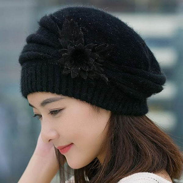 Dam Beanies Vinterhattar Dam Mode Dam Blomma Stickad Virkad Mössa Vinter Varma Mössa Barett Damhattar Vinter Varma