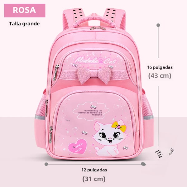 Barns skulderbagg, barneskoleelever, skolesekk, jenter, 1, 2, 3, fire, fem, seks klasser, 6-12 år gammel Pink Large 33X16X47CM 1377