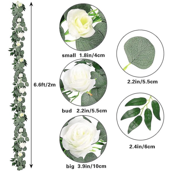2 Pakkaa Tekoeukaalyptuskranssia Pajun Rypäleillä Oksilla Lehdillä Silkki Valkoinen, Rypäle Eucalyptus S