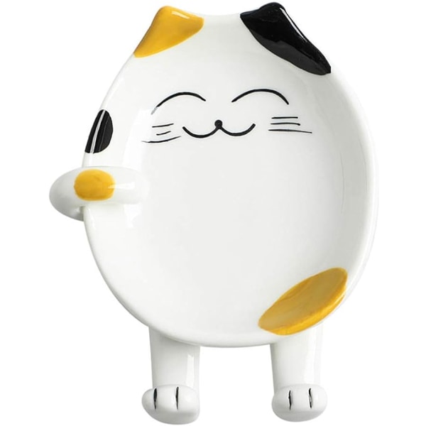 Keramisk katteskjestøtte, katteskjeholder Hvit skjerestholder Grytelokkstativ for kjøkkenrestaurant (gult øre)