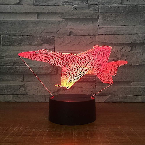 3D Flyvemaskine Natlys Lampe Illusion Led 7 Farve Skiftende Berøringskontakt Bord Skrivebord Dekoration Lamper Akryl Flad Abs Base Usb Kabel Legetøj (bus)