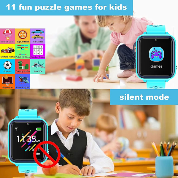 2023 - Smartklokketelefon for barn, vanntett smartklokke for barn Mp3-musikkspiller med 11 spill