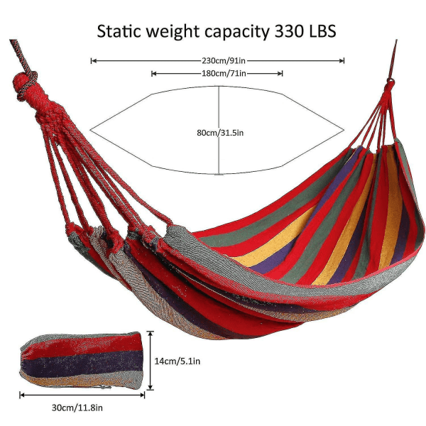 1 hengen puuvillainen ulkoriippumatto 190 x 80 cm, kantavuus jopa 150 kg kannettava keinusänky rannalla, patio, kuisti