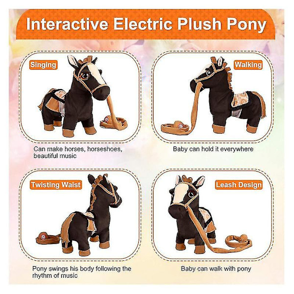 Elektronisk interaktiv hest, gående hest med fjernbetjening, snor, dansende, syngende, gående, musikalsk pony, kæledyr, legetøj til børn