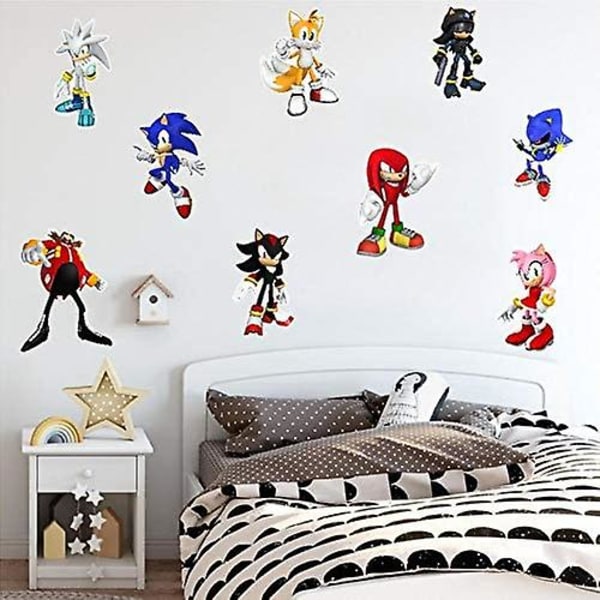 Sonic Spelklister Dekoration för Barnrum Väggdekor Självhäftande Väggklister PVC