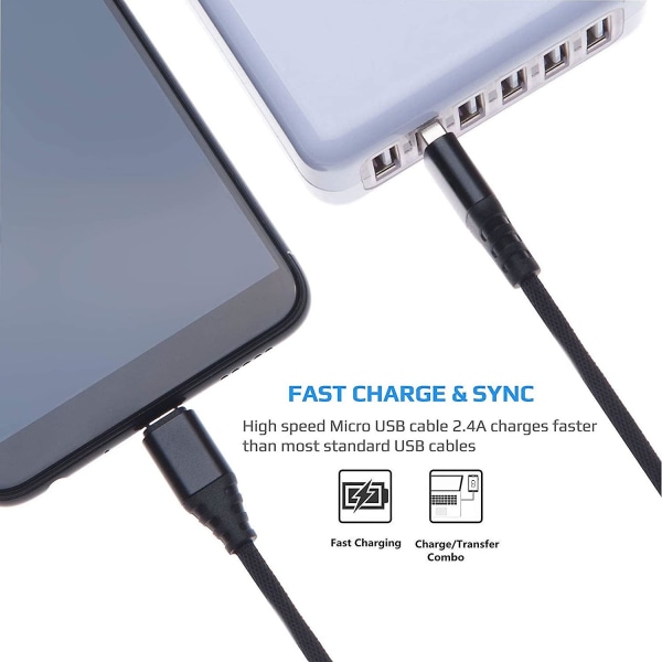 Micro USB -kabel Snabbladdning Android-laddare Snabbladdning Nylon Kompatibel med Sony Xperia Z3 / Z3 Compact, Z4 Tablet, Z