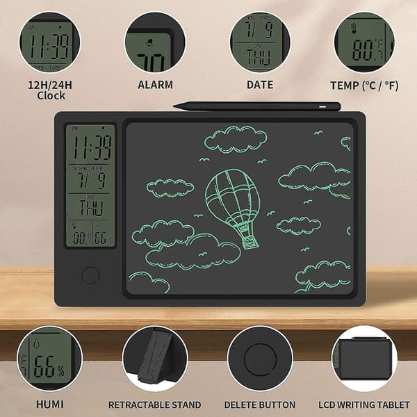 Hygrometer Termometer 9,5 Tommer LCD Skrivetavle Elektronisk Digital Notesblok Til Ferie