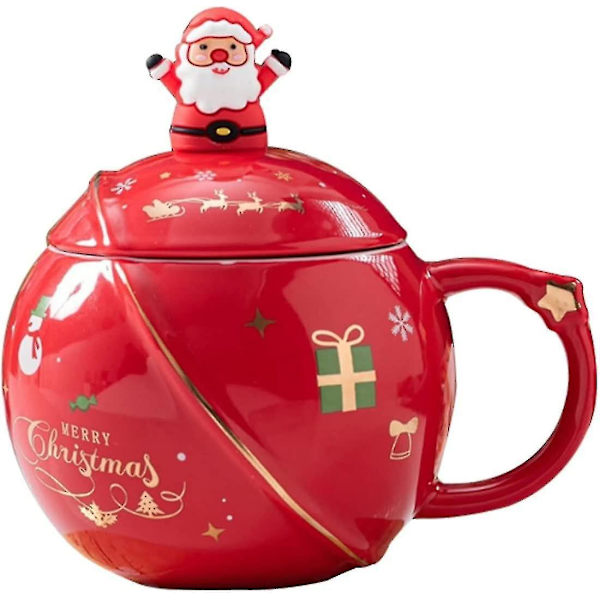 Hwagui - Sød Julekrus Med Låg Og Ske, Kawaii Kop Nyhedskrus Til Kaffe, Te Og Mælk, Krus