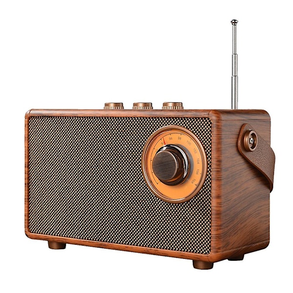 Retro FM-radio, bärbar, trä, Bluetooth-högtalare, bas, handsfree, MP3-spelare, stöd för USB/TF-kort/AUX-uppspelning