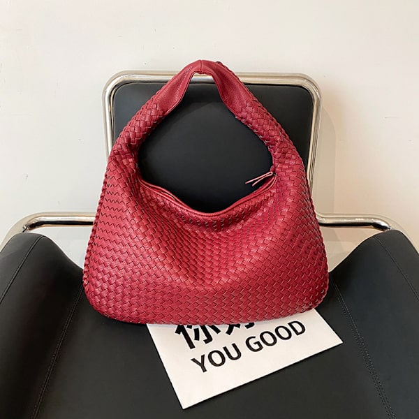 Kvinners vevde veske Multi-Purpose Underarm Skulder Bag Bærbar Veske Rød Rød