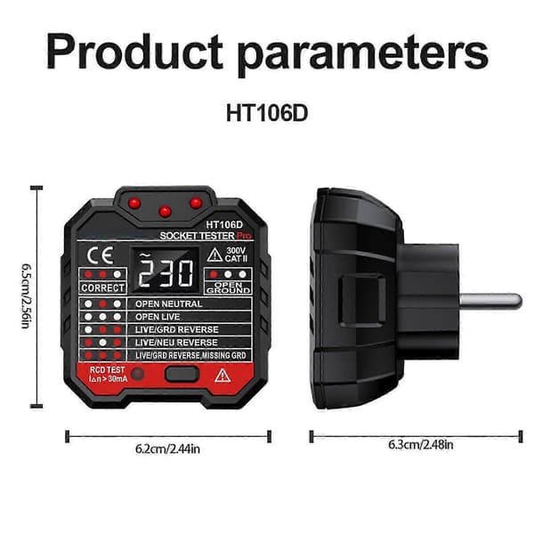 Multifunksjonell stikkontakttester med LCD-spenningsdisplay og kretsbryterfinner Elektrisk tester Flerfarget US regulations
