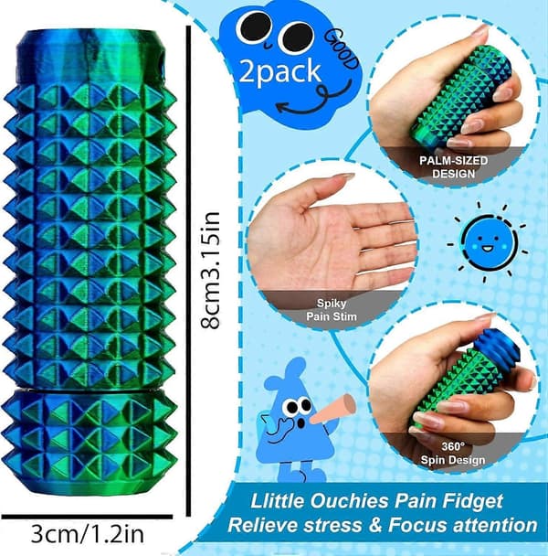 2 STK Fidget Legetøj til Voksne, 3D-printet Spin Spiky Grippie Sensoriske Ruller Spinner Legetøj til ADHD, Angst, Stresslindring, Autisme