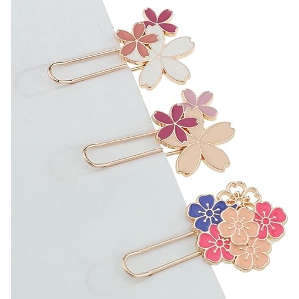 Körsbärsblompappersklämma FMHXG 3 st Söt Färgglad Elegant Körsbärsblomform Design Bokmärke för Studenter Markering Anteckningsbok, Böcker och Skrapböcker, B
