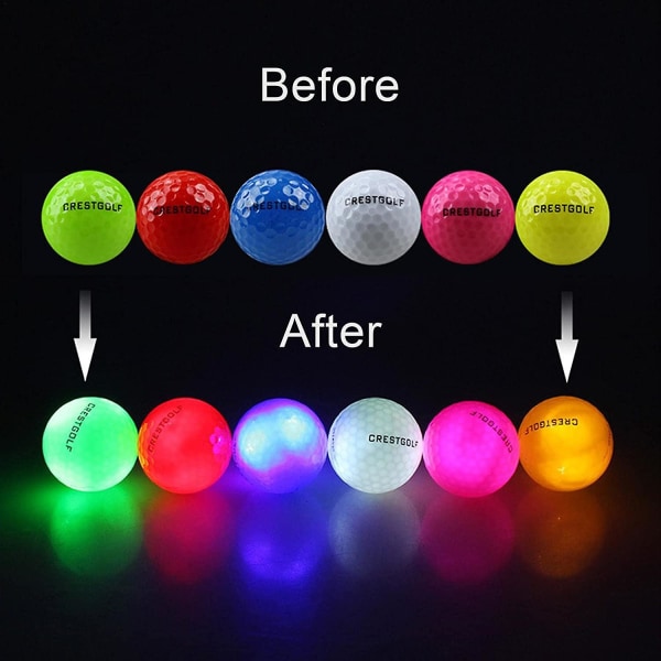 Led golfballer, lys opp støt aktivert med 10 minutters timer Led golfballer inkluderer rød, hvit, blå, rosa, gul og grønn ba