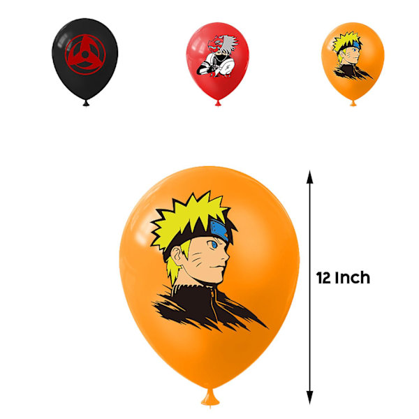 Naruto-tema födelsedagsprydnader, 48 delar Naruto födelsedagsprydnader, Naruto-tema ballonger, Naruto-banderoller, Naruto cupcake-toppar, för