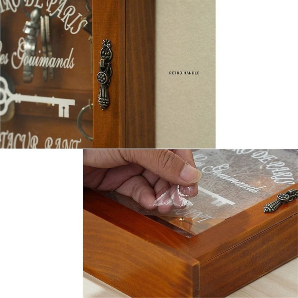 Puinen avainlaatikko, retro, seinä, avainkaappi magneettiovella, kestävä massiivipuusäilytys 6 koukulla