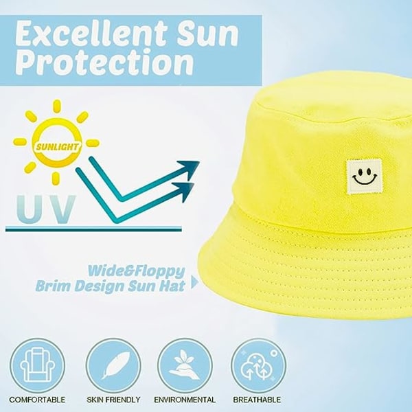 Barnsolhatt Smile Face Bucket Hat för flickor Pojkar Sommarsolskydd bomull unisex cap