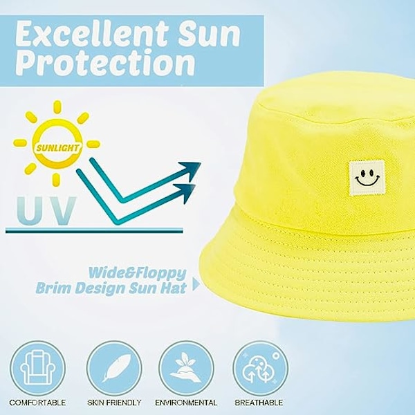 Børne Solhat Smil Ansigt Spand Hat til Piger Drenge Sommer Solbeskyttelse Bomuld Unisex Strand Cap