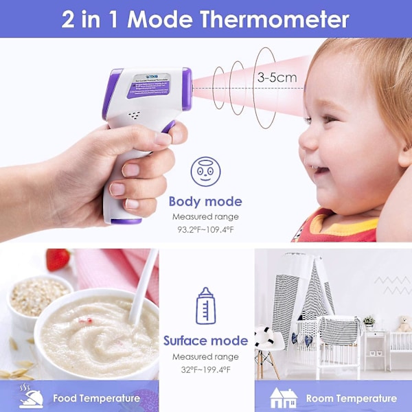Pandetermometer Infrarød Voksen Termometer, Kontaktløs Termometer, LCD-Skærm, Hukommelsesfunktion, Infrarød Termometer Til C