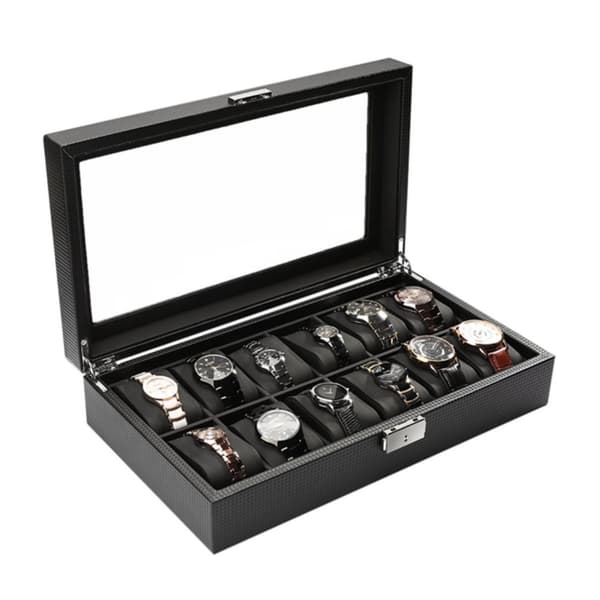 Urboks / Klockbox til 12 ure Carbon Luksusmodel i sort CW012