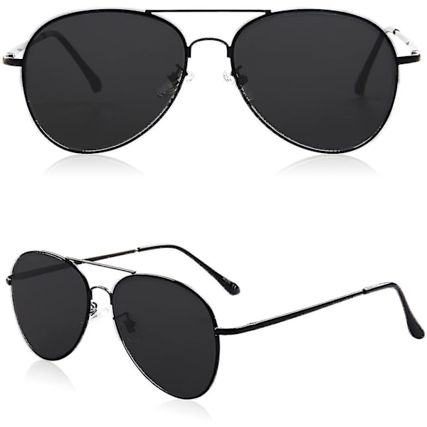 Klassiske Aviator Solbriller For Kvinner Menn Metallramme Fjærhengsler Sj1030 (svart)