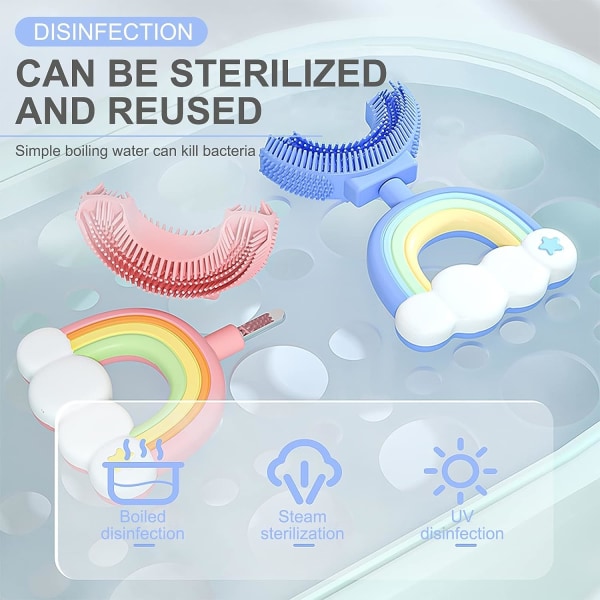 U-formet tannbørste for barn Dobbel ekstra mykt silikonbørstehode, BPA-fri matgodkjent tannbørste, 360° orale tenner All-round rengjøring D