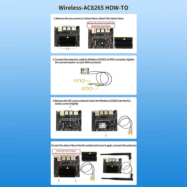 AC8265 trådløst NIC-modul til Jetson Nano(B01) Onboard Intel 2.4G / 5G Hz Dual Band WiFi Bluetooth