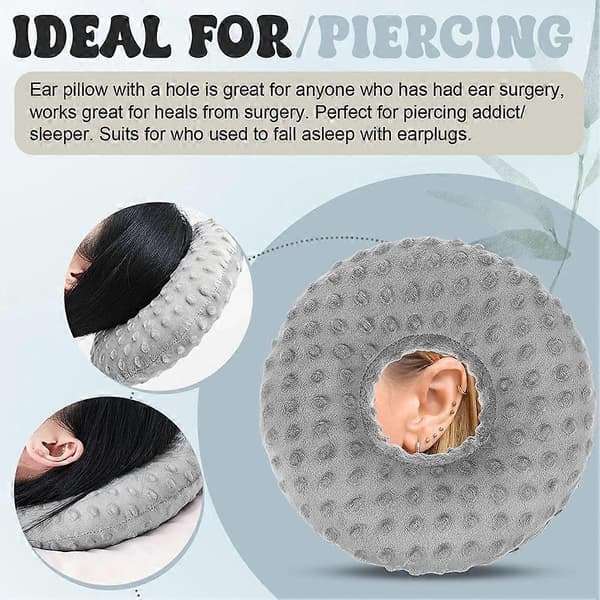 Hul pude og ørebeskyttelsespude til genopretning efter ørepiercing, side-sovepude grey 1pcs