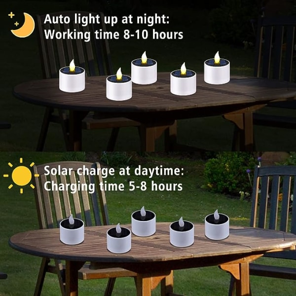 8 st Återanvändbara solvärmeljus utomhus vattentät - uppladdningsbara LED värmeljus med ljussensor från skymning till gryning - perfekt för lykta, trädgårdscampi