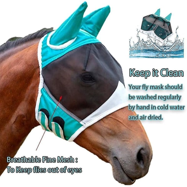 Hestefluemaske Super Comfort Hestefluemaske med øreselasticitet Hestefluemaske Uv-beskyttelse