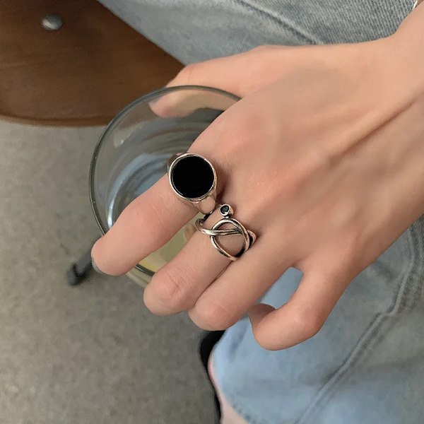 Minimalistisk silverring mode dam kreativ flerskiktad geometrisk kors punkring fest smycken presenter av A Deep R1959
