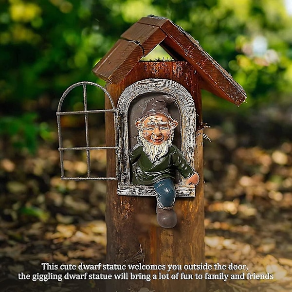 Nisse Statue Resin Havevindue, Havedekoration Nisse Ud Af Døren Træknuser Statue De
