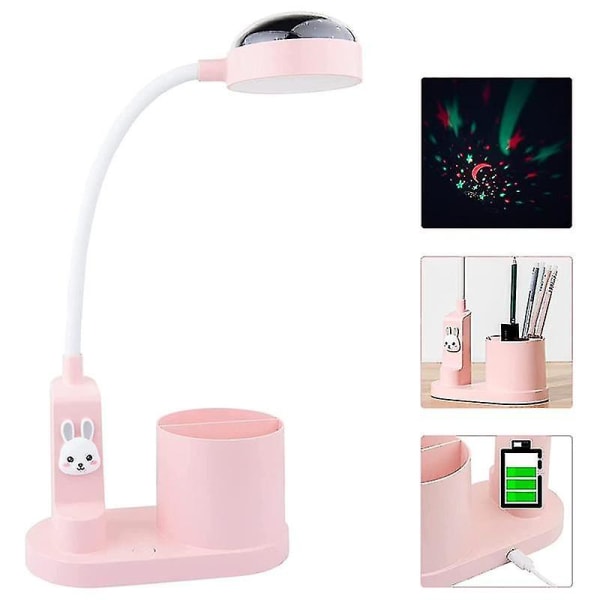 Skrivebordslampe for barn, nattlampe med pennholder, automatisk fargeskiftende bordlampe, dimbar LED-leselampe
