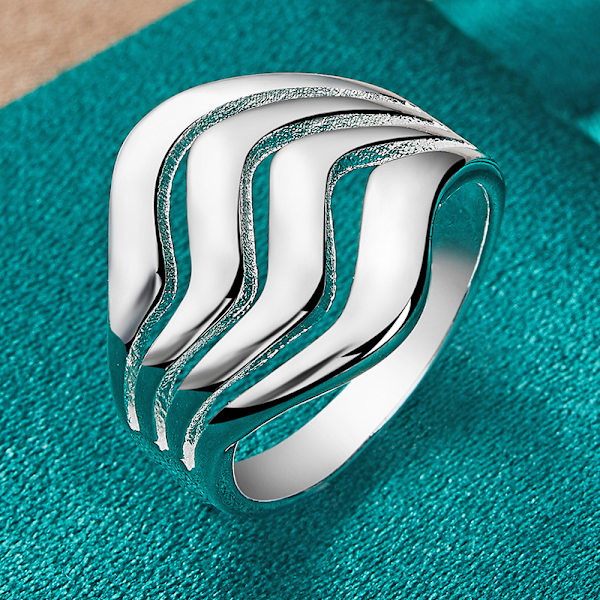 925 Sterling Silver Ring Slät Vågig Ring 6-10 Mode Charm Smycken 7