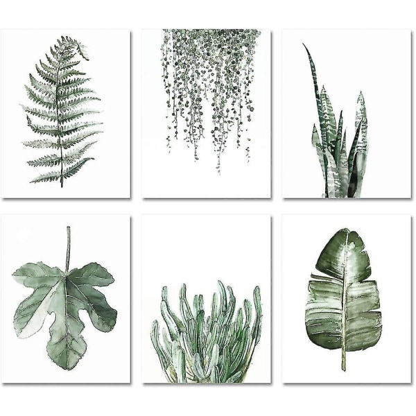 Plant Prints -julisteet, 6 kpl set , 8x10 julisteet kehystämättömät, kasvilehtien koristeet olohuoneeseen