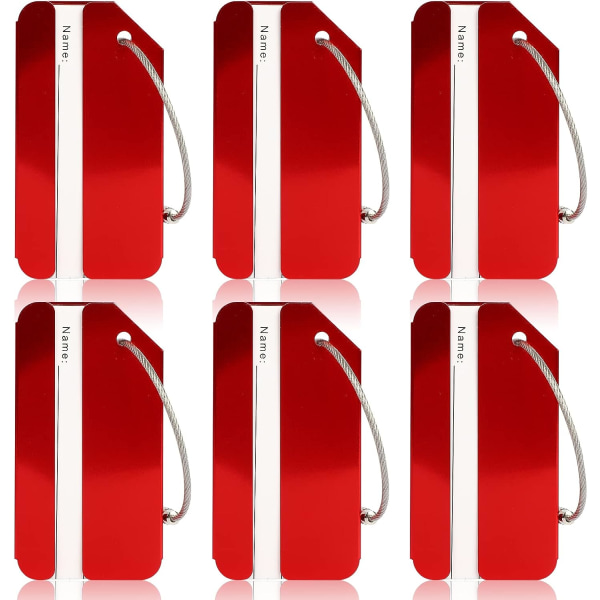 6-pack metallbagagelappar för resväskor, vattentäta resväskeetiketter för resväska, bagageetiketter med namn-id-kort för Fam